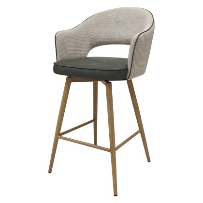 Hanson - Swivel Bar Stool in Beige Fabric & Olive Faux Leather