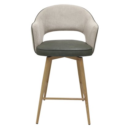 Hanson - Swivel Bar Stool in Beige Fabric & Olive Faux Leather