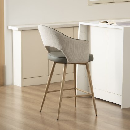 Hanson - Swivel Bar Stool in Beige Fabric & Olive Faux Leather Hanson - Swivel Bar Stool in Beige Fabric & Olive Faux Leather