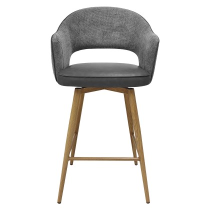 Hanson - Swivel Bar Stool in Grey Fabric & Dark Grey Faux Leather