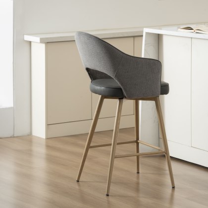 Hanson - Swivel Bar Stool in Grey Fabric & Dark Grey Faux Leather Hanson - Swivel Bar Stool in Grey Fabric & Dark Grey Faux Leather