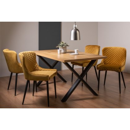 Ramsay X Leg Oak Effect 6 Seater Dining Table & 4 Cezanne Chairs in Mustard Velvet Fabric with Black Legs