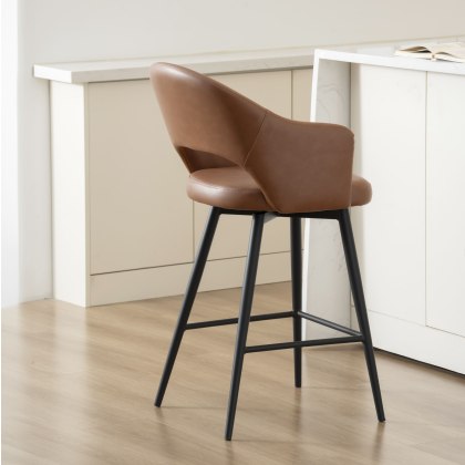 Sterling - Swivel Bar Stool in Tan Faux Leather Sterling - Swivel Bar Stool in Tan Faux Leather