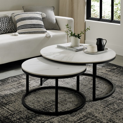 Mateo - White Ceramic Nest of Coffee Tables