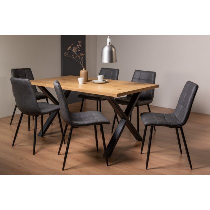 Ramsay X Leg Oak Effect 6 Seater Dining Table & 6 Mondrian Dark Grey Faux Leather Chairs