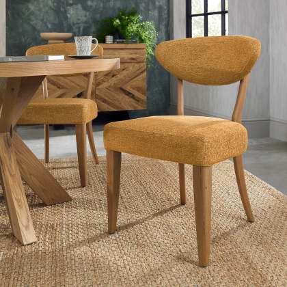 Bosco - Rustic Oak Dining Chair in Mustard Fabric (Pair) Bosco - Rustic Oak Dining Chair in Mustard Fabric (Pair)