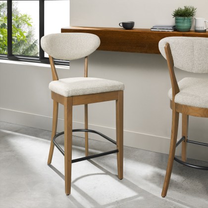 Bosco - Rustic Oak Bar Stool in Oatmeal Fabric (Pair) Bosco - Rustic Oak Bar Stool in Oatmeal Fabric (Pair)