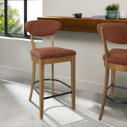 Bosco - Rustic Oak Bar Stool in Auburn Fabric (Pair) Bosco - Rustic Oak Bar Stool in Auburn Fabric (Pair)