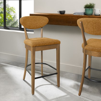Bosco - Rustic Oak Bar Stool in Mustard Fabric (Pair) Bosco - Rustic Oak Bar Stool in Mustard Fabric (Pair)