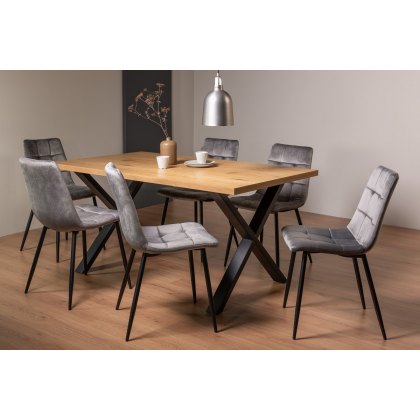 Ramsay X Leg Oak Effect 6 Seater Dining Table & 6 Mondrian Grey Velvet Fabric Chairs