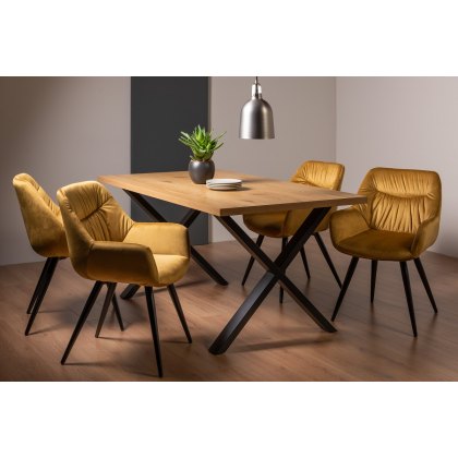 Ramsay X Leg Oak Effect 6 Seater Dining Table & 4 Dali Mustard Velvet Fabric Chairs