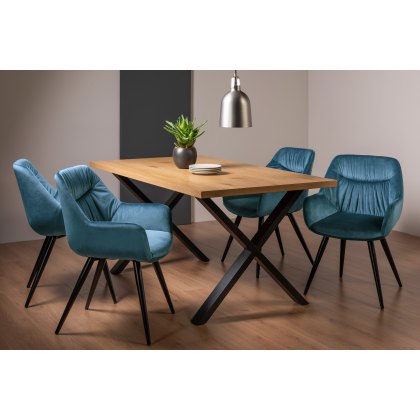 Ramsay X Leg Oak Effect 6 Seater Dining Table & 4 Dali Petrol Blue Velvet Fabric Chairs