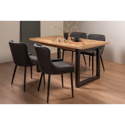 Lowry Rustic Oak 4-6 Dining Table & 4 Cezanne Chairs in Dark Grey Faux Leather with Black Legs