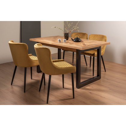 Lowry Rustic Oak 4-6 Dining Table & 4 Cezanne Chairs in Mustard Velvet Fabric with Black Legs