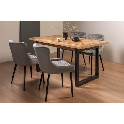 Lowry Rustic Oak 4-6 Dining Table & 4 Cezanne Chairs in Grey Velvet Fabric with Black Legs