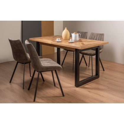Lowry Rustic Oak 4-6 Dining Table & 4 Fontana Tan Faux Suede Chairs