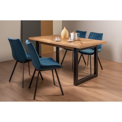 Lowry Rustic Oak 4-6 Dining Table & 4 Fontana Blue Velvet Fabric Chairs