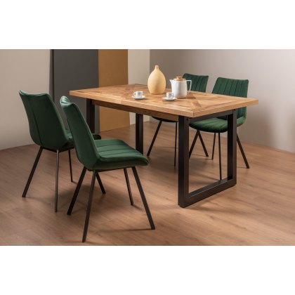 Lowry Rustic Oak 4-6 Dining Table & 4 Fontana Green Velvet Fabric Chairs