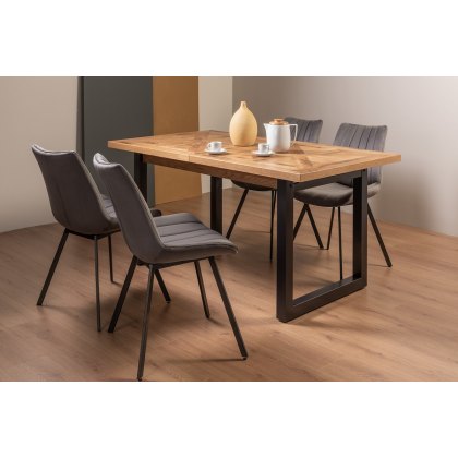 Lowry Rustic Oak 4-6 Dining Table & 4 Fontana Grey Velvet Fabric Chairs