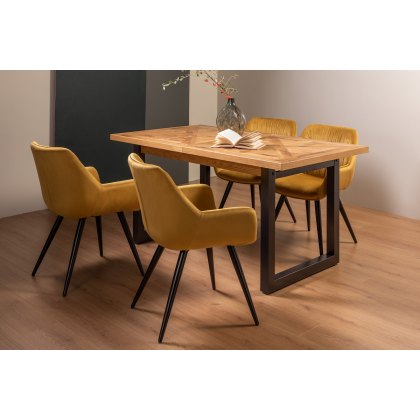 Lowry Rustic Oak 4-6 Dining Table & 4 Dali Mustard Velvet Fabric Chairs