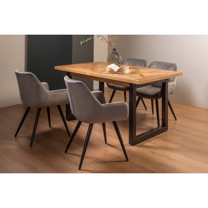Lowry Rustic Oak 4-6 Dining Table & 4 Dali Grey Velvet Fabric Chairs