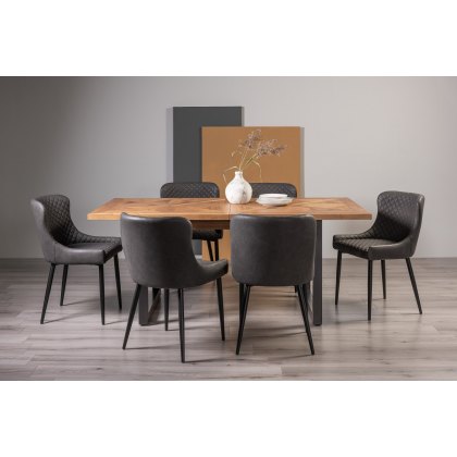 Lowry Rustic Oak 6-8 Dining Table & 6 Cezanne Chairs in Dark Grey Faux Leather with Black Legs