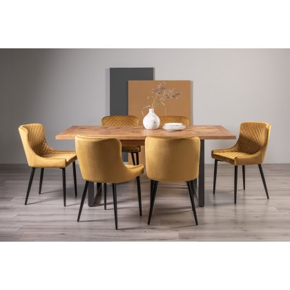 Lowry Rustic Oak 6 8 Dining Table 6 Cezanne Chairs in Mustard Velvet Fabric with Black Legs