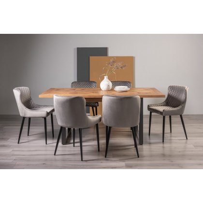Lowry Rustic Oak 6-8 Dining Table & 6 Cezanne Chairs in Grey Velvet Fabric with Black Legs