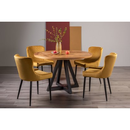 Lowry Rustic Oak 4 Seater Dining Table & 4 Cezanne Chairs in Mustard Velvet Fabric with Black Legs