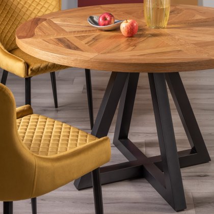 Lowry Rustic Oak 4 Seater Dining Table & 4 Cezanne Chairs in Mustard Velvet Fabric with Black Legs