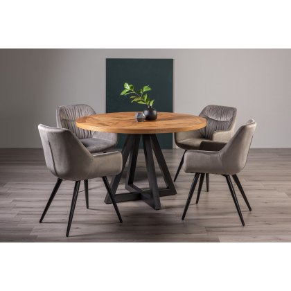 Lowry Rustic Oak 4 Seater Dining Table & 4 Dali Grey Velvet Fabric Chairs