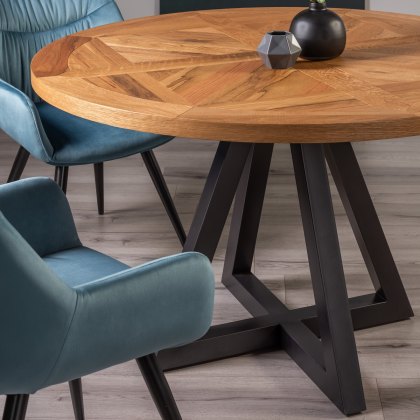 Lowry Rustic Oak 4 Seater Dining Table & 4 Dali Petrol Blue Velvet Fabric Chairs