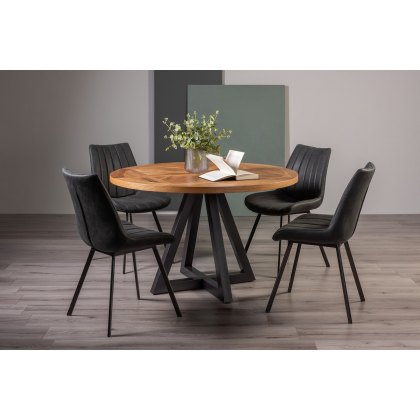Lowry Fontana 4 Seater Dining Set, Rustic Round Dining Table Set For 4