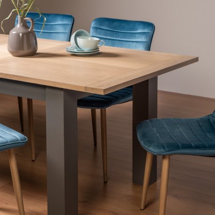 Hopper Scandi Oak 4-6 Dining Table & 4 Eriksen Petrol Blue Velvet Fabric Chairs