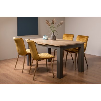 Hopper Scandi Oak 4-6 Dining Table & 4 Eriksen Mustard Velvet Fabric Chairs