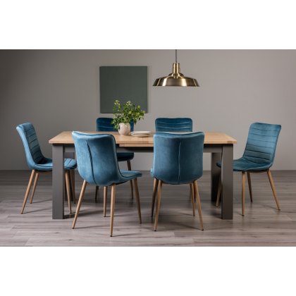 Hopper Scandi Oak 6-8 Dining Table & 6 Eriksen Petrol Blue Velvet Fabric Chairs