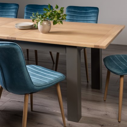 Hopper Scandi Oak 6-8 Dining Table & 6 Eriksen Petrol Blue Velvet Fabric Chairs