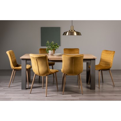 Hopper Scandi Oak 6-8 Dining Table & 6 Eriksen Mustard Velvet Fabric Chairs