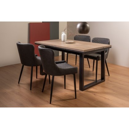 Turner Weathered Oak 4-6 Dining Table & 4 Cezanne Chairs in Dark Grey Faux Leather with Black Legs