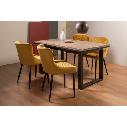 Turner Weathered Oak 4-6 Dining Table & 4 Cezanne Chairs in Mustard Velvet Fabric with Black Legs