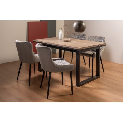 Turner Weathered Oak 4-6 Dining Table & 4 Cezanne Chairs in Grey Velvet Fabric with Black Legs