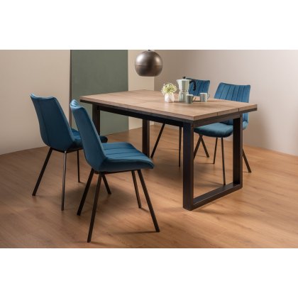 Turner Weathered Oak 4-6 Dining Table & 4 Fontana Blue Velvet Fabric Chairs