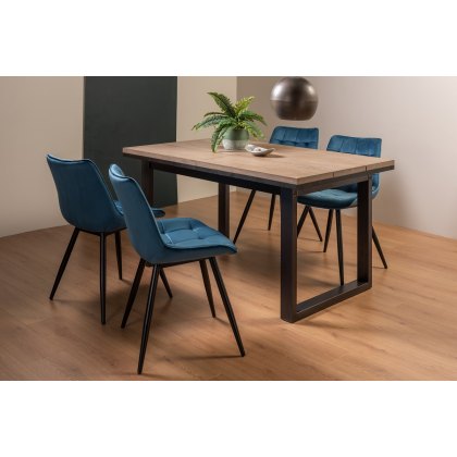 Turner Weathered Oak 4-6 Dining Table & 4 Seurat Blue Velvet Fabric Chairs