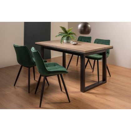 Turner Weathered Oak 4-6 Dining Table & 4 Seurat Green Velvet Fabric Chairs