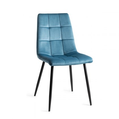 Mondrian Petrol Blue Velvet Fabric Chairs with Black Legs