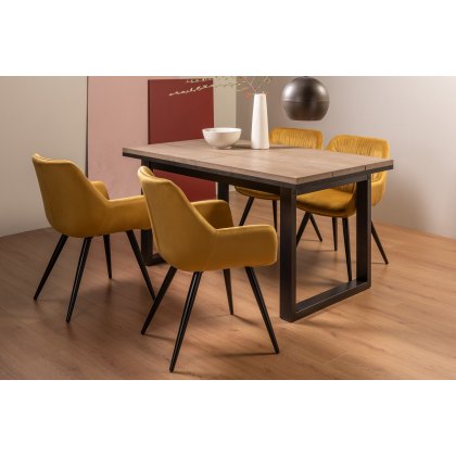 Turner Weathered Oak 4-6 Dining Table & 4 Dali Mustard Velvet Fabric Chairs