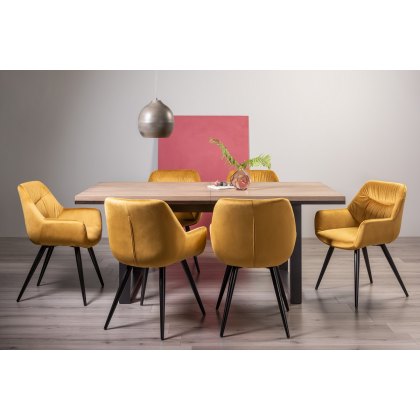Turner Weathered Oak 6-8 Dining Table & 6 Dali Mustard Velvet Fabric Chairs