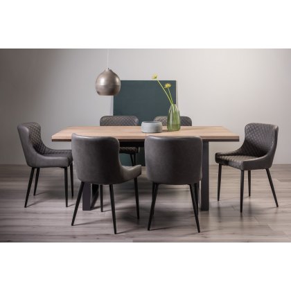 Turner Weathered Oak 6-8 Dining Table & 6 Cezanne Chairs in Dark Grey Faux Leather with Black Legs