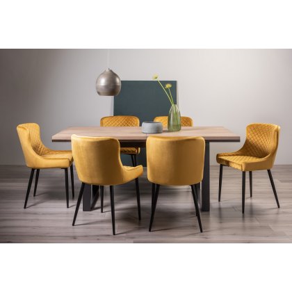 Turner Weathered Oak 6-8 Dining Table & 6 Cezanne Chairs in Mustard Velvet Fabric with Black Legs