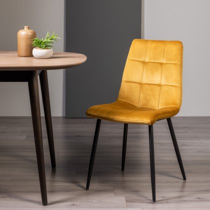 Mondrian Mustard Velvet Fabric Chairs with Black Legs